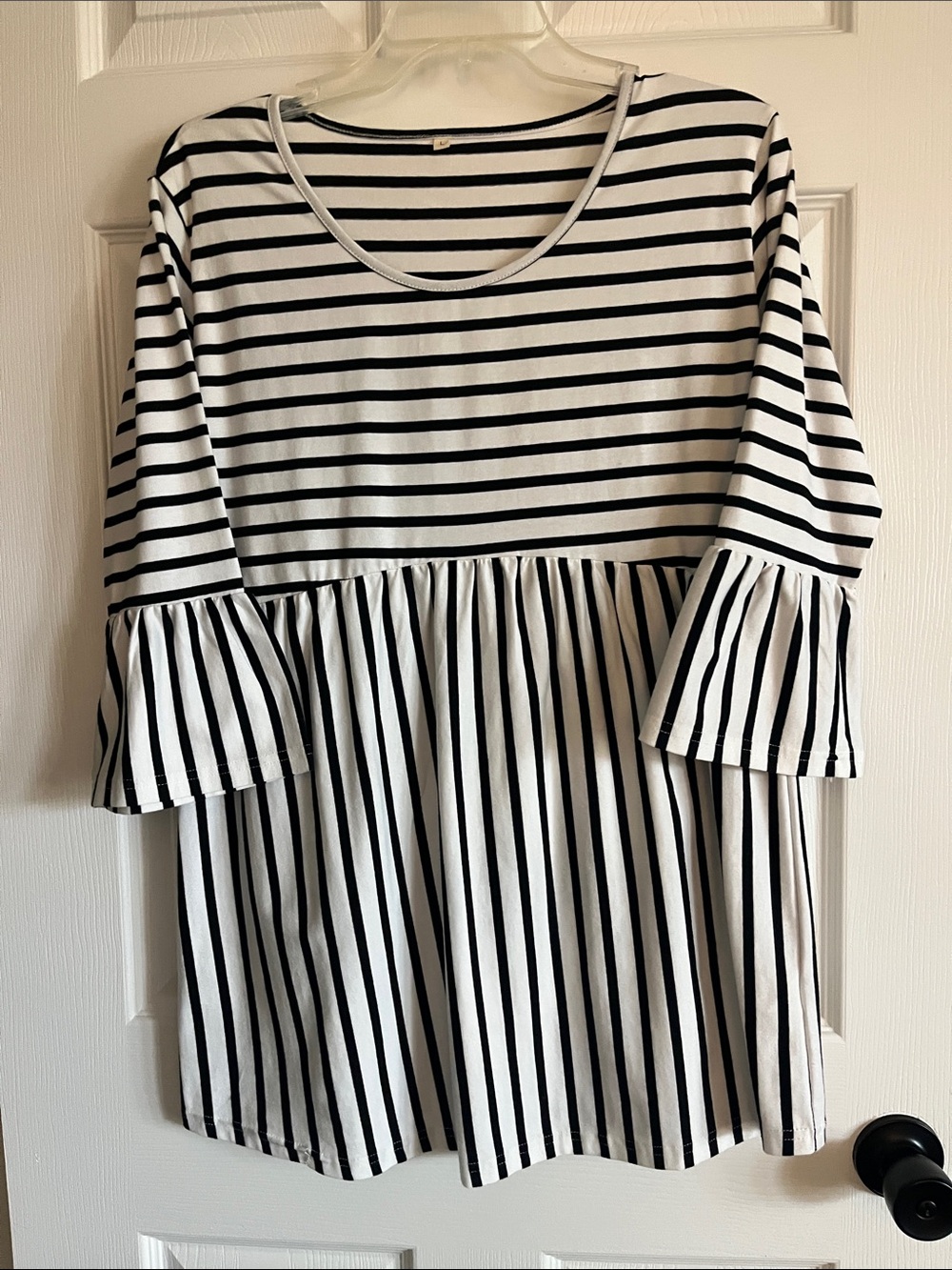 Black & White Striped Bell Sleeve Top
